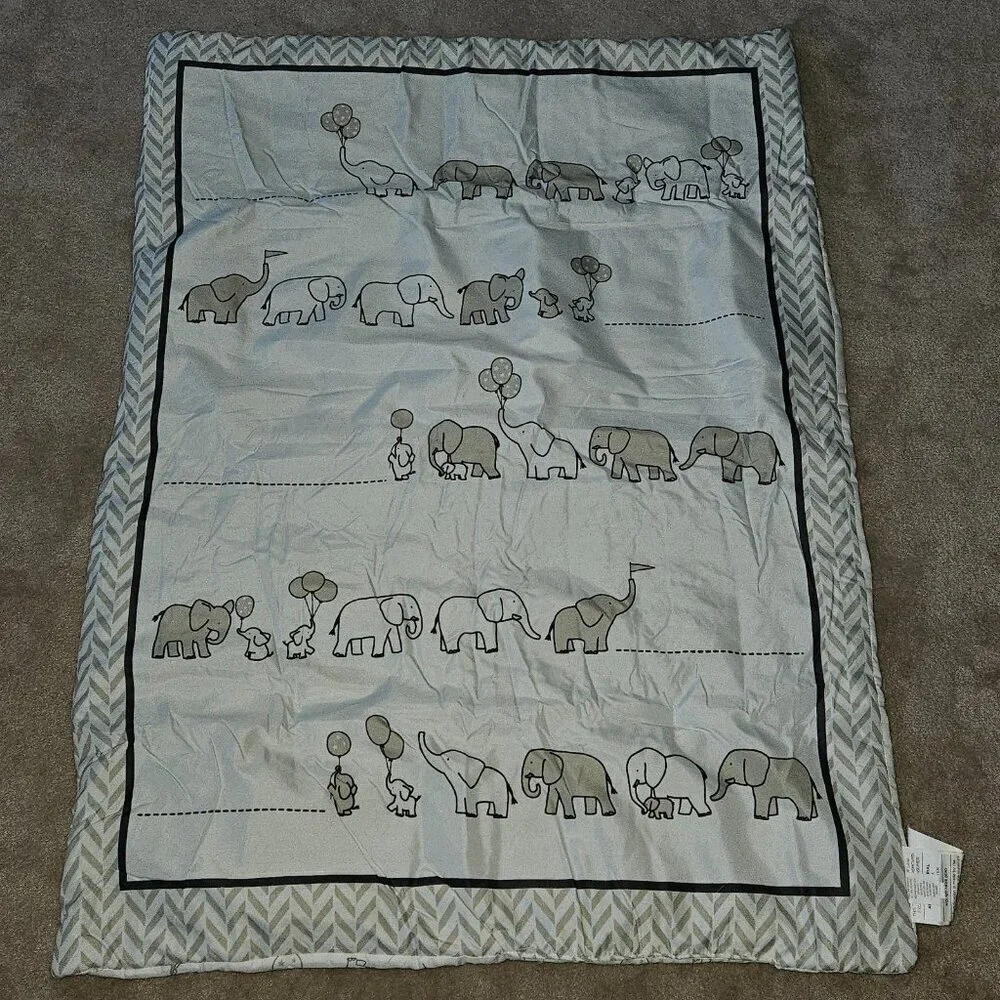 Manhattan Kids Elephant Balloons Comforter Crib Sheet Set White Gray Nursery